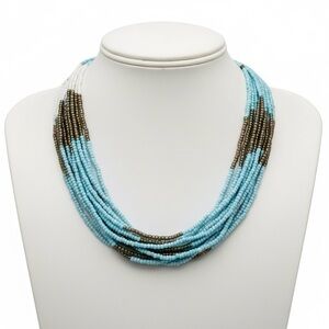 Long Multistrand Beaded Necklace (Sea Foam, Teal, Aquamarine, Turquoise Beads)